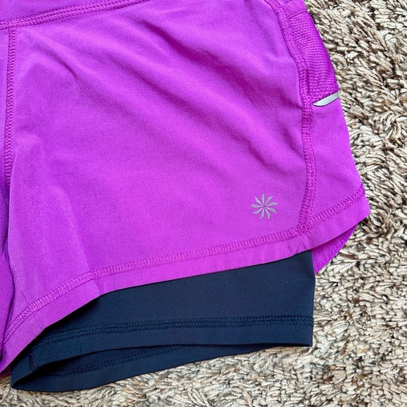 Athleta Ready Set Go 2 in 1 Running Shorts Purple & Black Size XS - Picture 3 of 5